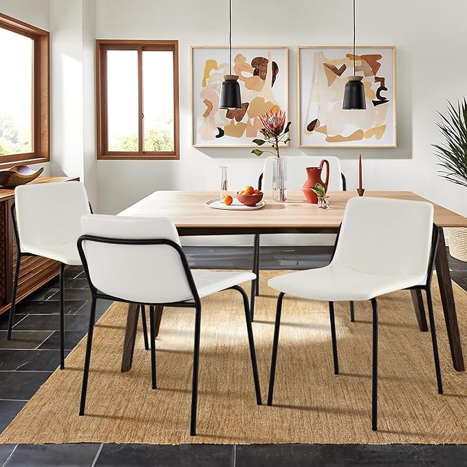 COLAMY Leather Dining Chairs Set of 2, Kitchen Dining Chairs with Back with Metal Legs for Kitchen Dining Living Room Restaurant Shop, White - LeafyLoom