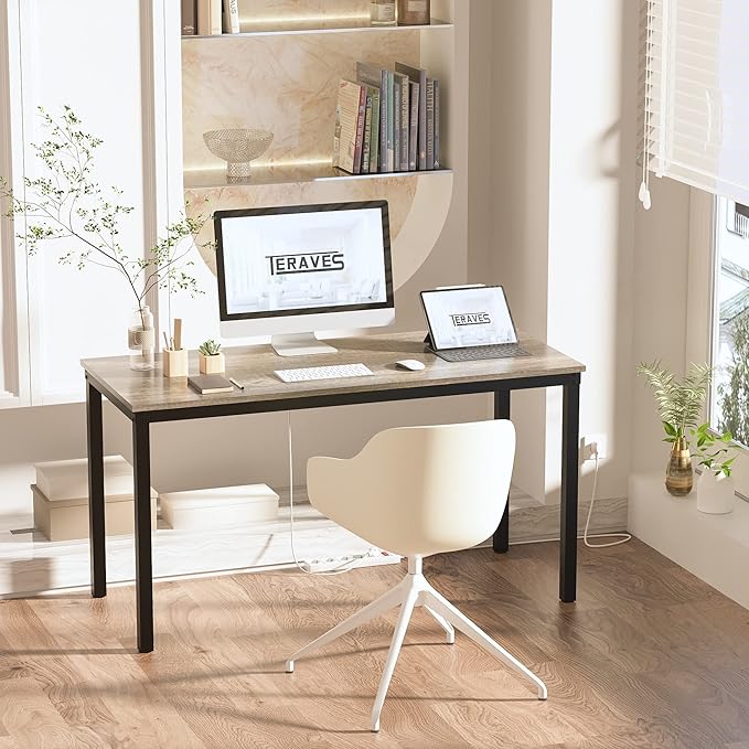 Teraves Computer Desk/Dining Table Office Desk Sturdy Writing Workstation for Home Office (47.24”, Black Oak) - LeafyLoom