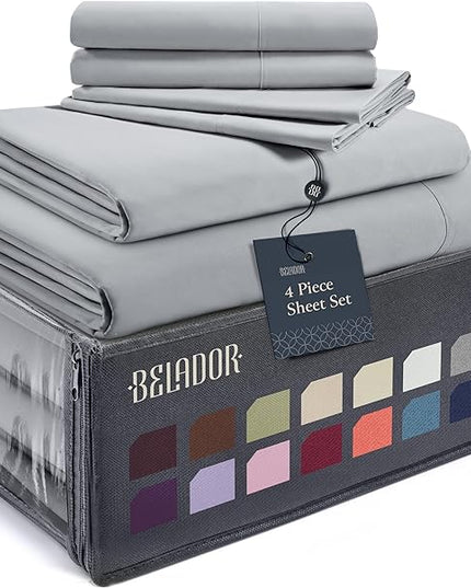 BELADOR Silky Soft Twin Sheet Set - Luxury 4 Piece Bed Sheets for Twin Size Bed, Secure-Fit Deep Pocket Sheets with Elastic, Breathable Hotel Sheets and Pillowcase Set Wrinkle Free Oeko-Tex Sheets - LeafyLoom