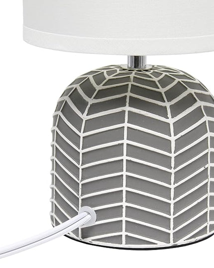 Simple Designs LT1137-GRY 10.43" Petite Contemporary Webbed Waves Base Bedside Table Desk Lamp w White Fabric Drum Shade for Home Decor, Bedroom, Living Room, Entryway, Office, Gray - LeafyLoom