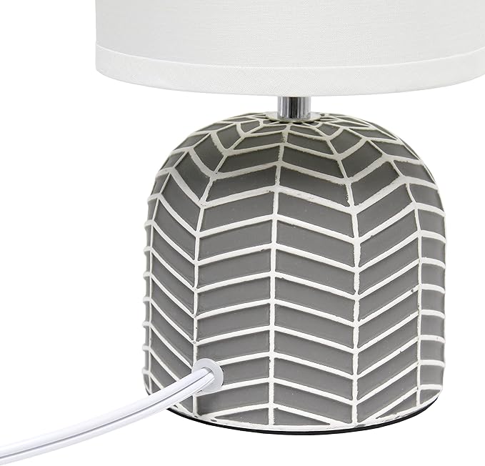 Simple Designs LT1137-GRY 10.43" Petite Contemporary Webbed Waves Base Bedside Table Desk Lamp w White Fabric Drum Shade for Home Decor, Bedroom, Living Room, Entryway, Office, Gray - LeafyLoom