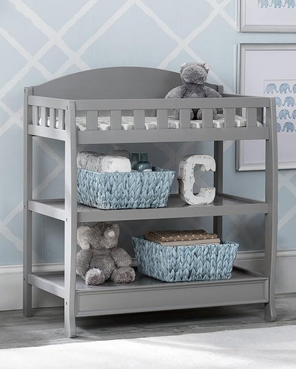 Delta Children Heartland 4-in-1 Convertible Crib Infant Changing Table with Pad + Serta Perfect Start Crib Mattress, Grey - LeafyLoom