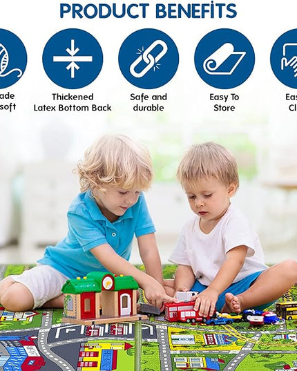 Booooom Jackson Pack 2 Train Car Rugs for Toy Cars,Car Mat,Road Rug,Kids Car Carpet Playmat Rug,Kids Car Rug Play Mat,Fun Car Play Area Rug,Non Slip Kids Car Play Rug for Playroom Bedroom - LeafyLoom