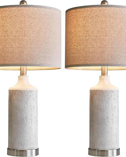 OYEARS 24” Table Lamp Set of 2, Bedside Table Lamps for Living Room, Farmhouse Lamp for Bedroom, Vintage Table Lamp for Nightstand, Boho Lamp for Room Decor, End Tables, Rustic, Resin, Beige - LeafyLoom