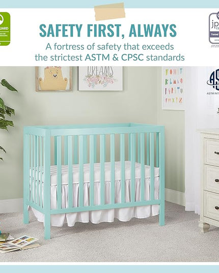Edgewood 4-In-1 Convertible Mini Crib In Mint, JPMA Certified, Non-Toxic Finish, New Zealand Pinewood, With 3 Mattress Height Settings, Included 1" Mattress Pad - LeafyLoom