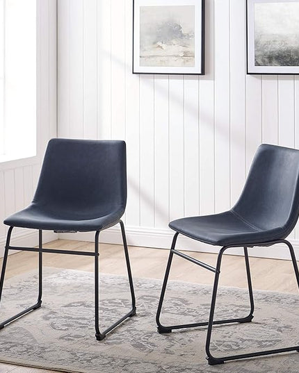Walker Edison Douglas Urban Industrial Faux Leather Armless Dining Chairs Set of 2 and Counter Chairs Set of 2, Navy Blue - LeafyLoom