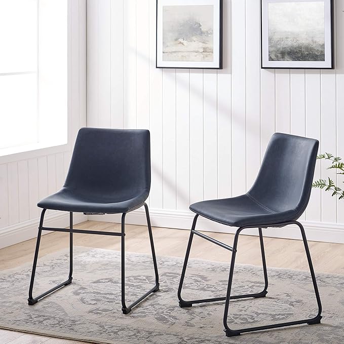 Walker Edison Douglas Urban Industrial Faux Leather Armless Dining Chairs, Set of 2, Navy Blue - LeafyLoom