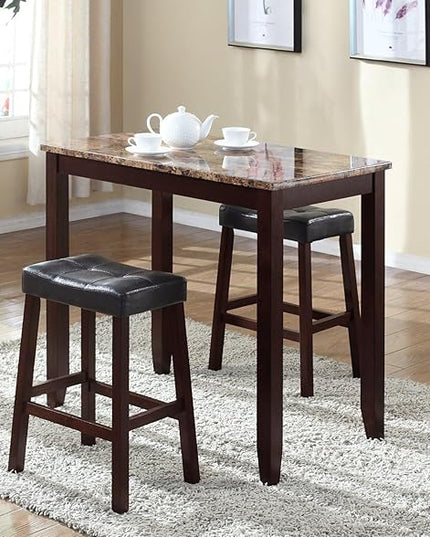 NicBex Small Dining Table for 2 Corner Dining Table Set 3-Piece Counter Height Glossy Print Marble Breakfast Table with Stools for Small Space, Apartment, Living Room, Espresso - LeafyLoom