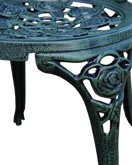 Oakland Living Cast Aluminum Conversation Metal Antique 3 Piece Patio Rose Bistro Set, Verdi Green - LeafyLoom