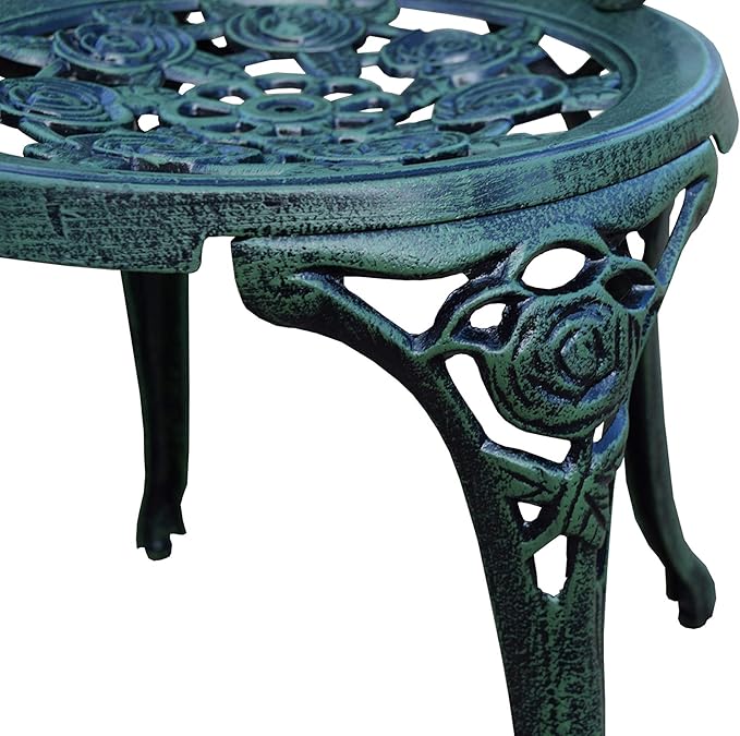 Oakland Living Cast Aluminum Conversation Metal Antique 3 Piece Patio Rose Bistro Set, Verdi Green - LeafyLoom