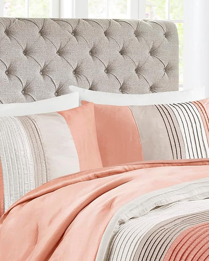 Madison Park Amherst Faux Silk Comforter Set - Casual Contemporary Design, All Season Down Alternative Bedding, Matching Shams, Bedskirt, Decorative Pillows, Cal King(104"x92"), Coral 7 Piece - LeafyLoom
