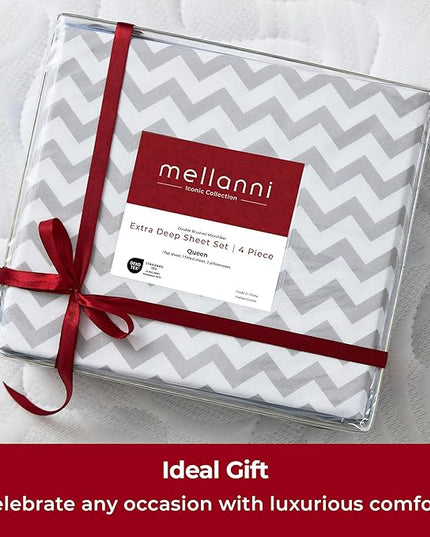 Mellanni Extra Deep Queen Sheets - 4 PC Iconic Collection Bedding Sheets & Pillowcases - Hotel Luxury, Ultra Soft, Cooling Bed Sheets - Extra Deep Pocket up to 21 inch (Queen, Chevron Gray) - LeafyLoom