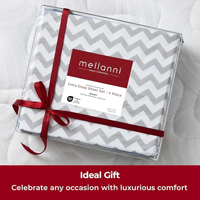 Mellanni Extra Deep Full Sheets - 4 PC Iconic Collection Bedding Sheets & Pillowcases - Hotel Luxury, Ultra Soft, Cooling Bed Sheets - Extra Deep Pocket up to 21 inch (Full, Chevron Gray) - LeafyLoom