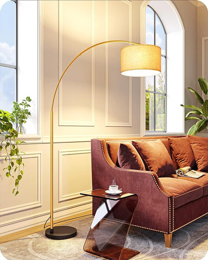 EDISHINE 78.3" Gold Arched Floor Lamp, Mid Century Modern Reading Lights Over Chair, Tall Arc Standing Lamps for Living Room for Living Room, Home Office, Reading Room, Dining Room - LeafyLoom