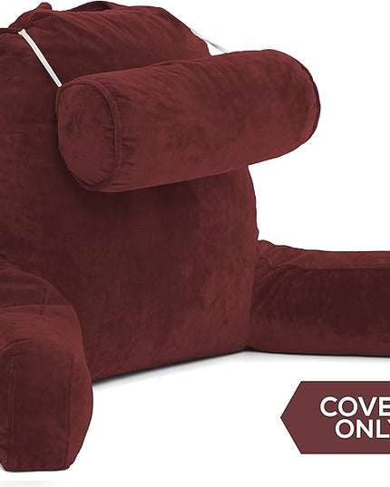 Husband Pillow XXL Cover Only Maroon, Cozy Microfiber Bed Rest Pillow Cover with Arms - Array of Colors - Generous Side and Back Pockets for Your Favorite Comfy Reading Pillow - LeafyLoom
