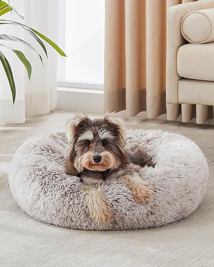 WESTERN HOME WH Calming Dog & Cat Donut Cuddler, Anti-Anxiety Warming Cozy Soft Round Bed, Fluffy Faux Fur Plush Cushion for Small Medium Dogs and Cats (20"/24"/27"/30") WESTERNHOME