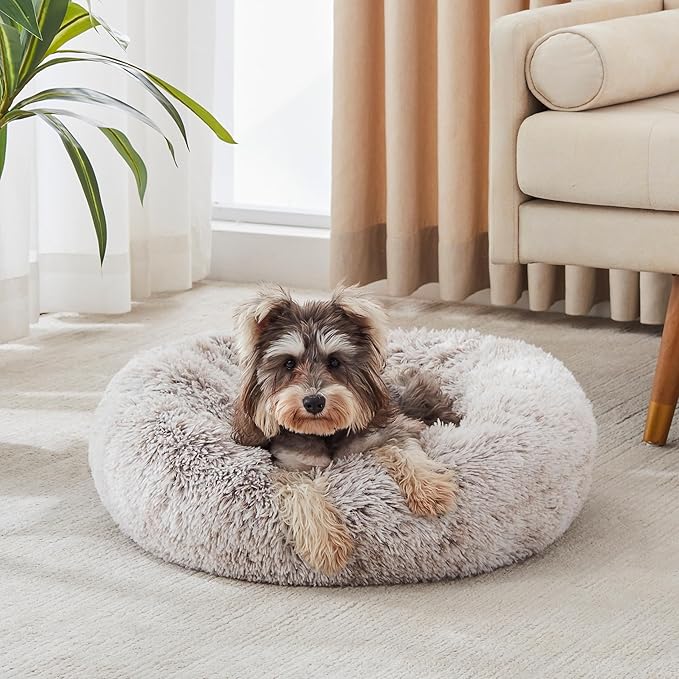 WESTERN HOME WH Calming Dog & Cat Donut Cuddler, Anti-Anxiety Warming Cozy Soft Round Bed, Fluffy Faux Fur Plush Cushion for Small Medium Dogs and Cats (20"/24"/27"/30") WESTERNHOME