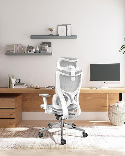 Ergonomic Office Chair with 3D Armrest, Big and Tall Computer Desk Chair with Adjustable Headrest, Seat Depth, Lumbar Support, Home Office Gaming Chair White - LeafyLoom