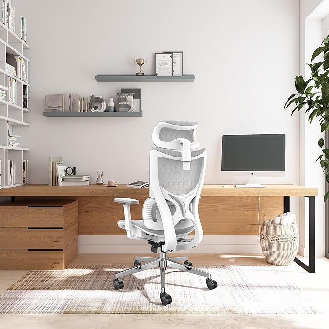 Ergonomic Office Chair with 3D Armrest, Big and Tall Computer Desk Chair with Adjustable Headrest, Seat Depth, Lumbar Support, Home Office Gaming Chair White - LeafyLoom
