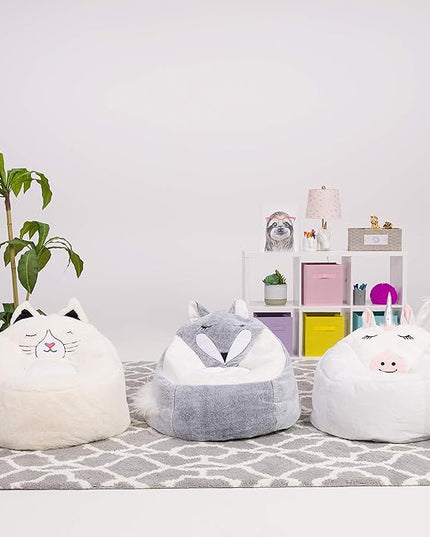 Posh Creations Cute Soft and Comfy Bean Bag Chair for Kids, Large, Animal - White Unicorn - LeafyLoom