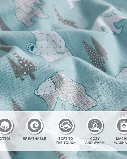 Comfort Spaces Cotton Flannel Breathable Warm Deep Pocket Sheets with Pillow Case Bedding, Twin, Blue Polar Bears 3 Piece - LeafyLoom