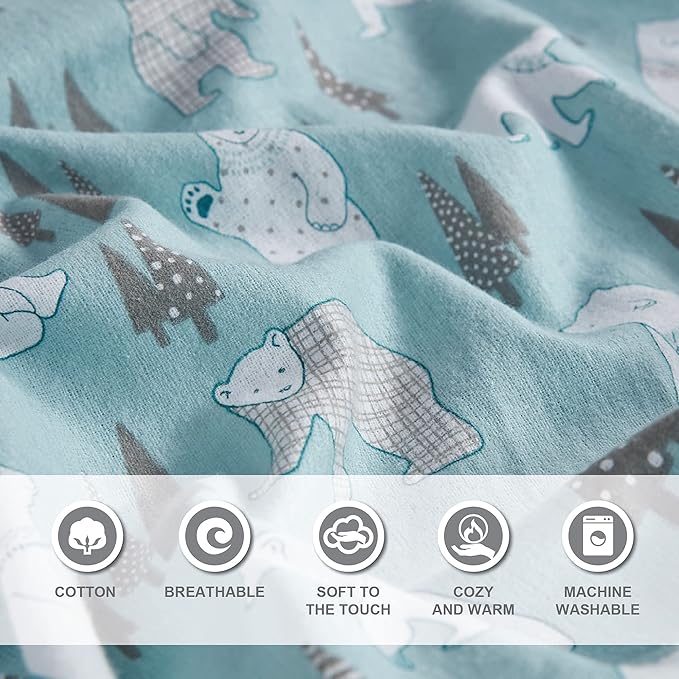 Comfort Spaces Cotton Flannel Breathable Warm Deep Pocket Sheets with Pillow Case Bedding, Twin, Blue Polar Bears 3 Piece - LeafyLoom
