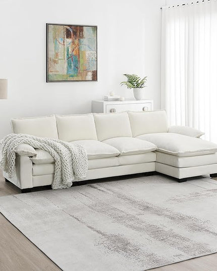 118" Sectional Sofa, L-Shaped Couch Set with Double Cushions and Chaise Lounge, 5-seat Upholstered Indoor Furniture for Living Room, Apartment, Office, 118inch, White - LeafyLoom