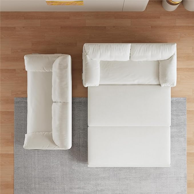 Oversized 3 in 1 Loveseat Sleeper Sofa Bed,Queen Size Love Seats W/Pull Out Couch and Padded Armrests Convertible Spacious Sofabed with Side Storage Pocket for Home Office Apartment Living Room - LeafyLoom