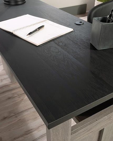 Sauder August Hill L-Shaped Home Office Desk, L: 59.06" x W: 58.74" x H: 29.25", Mystic Oak finish - LeafyLoom