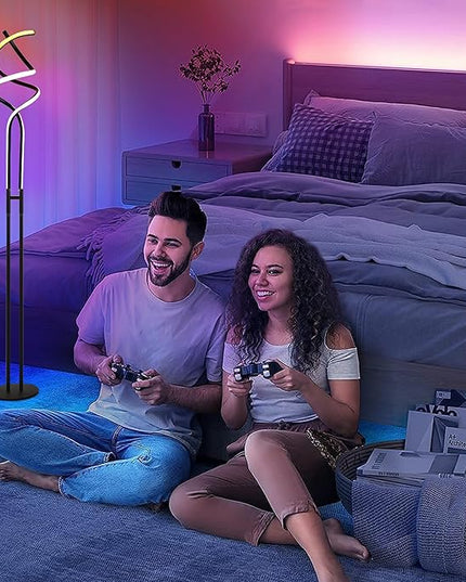 Modern RGB Spiral Floor Lamp, Dimmable LED Floor Lamp with RGBW, Ultra Bright, Standing Tall Lamp with Remote Reading Floor Lamp for Living Room Bedroom Office - LeafyLoom