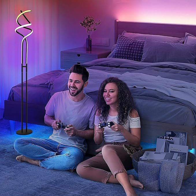 Modern RGB Spiral Floor Lamp, Dimmable LED Floor Lamp with RGBW, Ultra Bright, Standing Tall Lamp with Remote Reading Floor Lamp for Living Room Bedroom Office - LeafyLoom