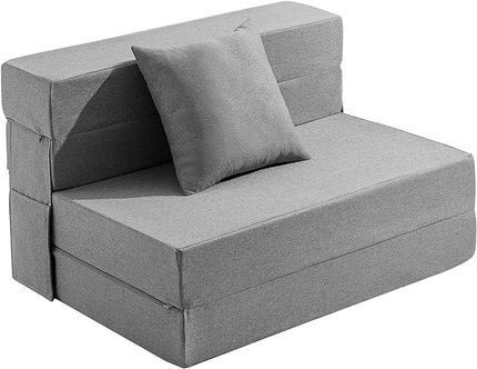 Twin Size Folding Sofa Bed - 4 in 1 Futon Couch with Pillow - High Density Memory Foam Futon Chair- Sofa cama twin with Washable Modern Linen Cover for Living Room (Light Grey) - LeafyLoom