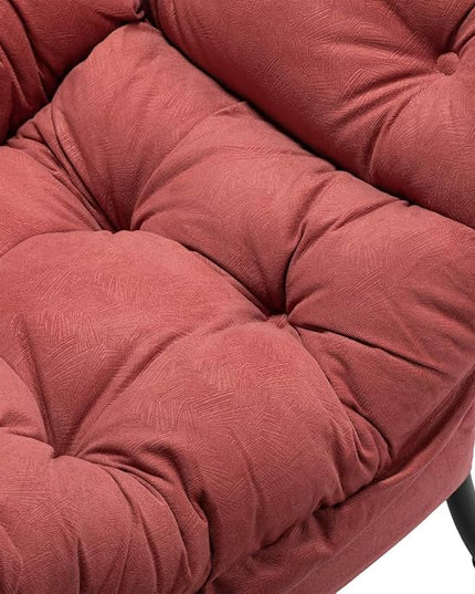 AbocoFur Fabric Lazy Chair with Foldable Ottoman, Accent Comfy Lounge Arm Chair and Folding Footrest Stool Set, Leisure Sofa Reading Chair and Footstool for Living Room, Bedroom, Dorm, Brick Red - LeafyLoom