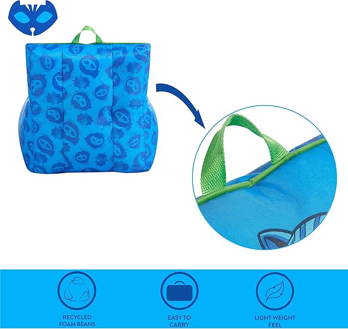 Idea Nuova PJ Mask Toddler Nylon Bean Bag Chair with Piping & Top Carry Handle, NK570401, Medium - LeafyLoom