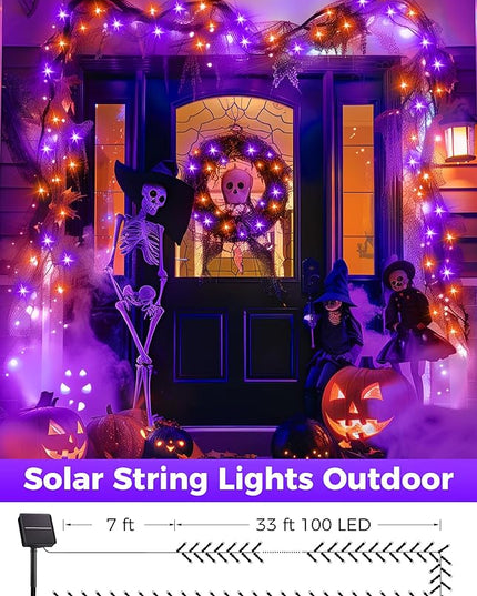 Minetom 2 Pack Solar Halloween Lights Outdoor, Total 80FT 200 LED Halloween String Lights with 8 Mode,Halloween Decoration Outdoor, Waterproof Solar String Lights for Outside Tree Yard,Orange & Purple Minetom