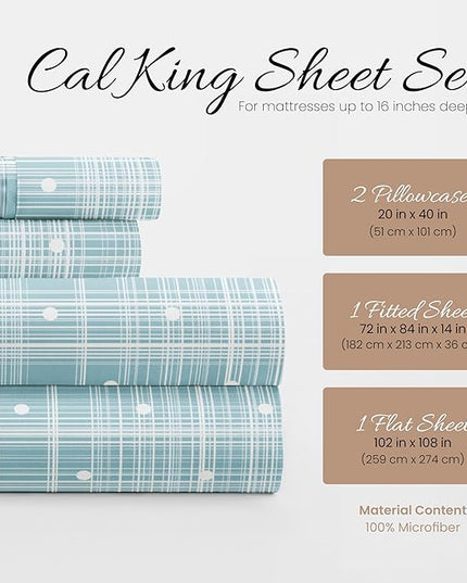 Linen Market 4 Piece California King Bedding Sheets Set (Aqua Polka) - Sleep Better Than Ever with These Ultra-Soft & Cooling Bed Sheets for Your Cal King Size Bed - Deep Pocket Fits 16" Mattress - LeafyLoom