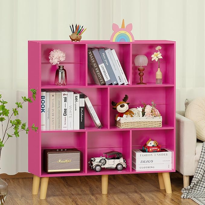 LEYAOYAO Bookshelf,3 Tier Book Shelf with Legs,Pink Modern Bookshelf,Large Freestanding Open Modern Bookshelves,Display Bookcases Decor Furniture for Nursery - LeafyLoom