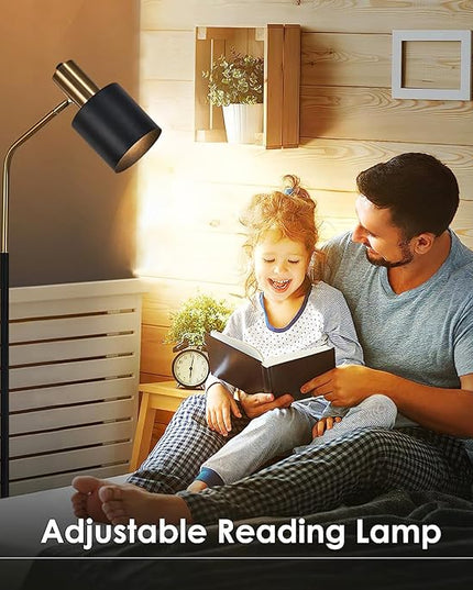 O'NEELDY Modern Industrial Floor Lamp 65" Black Standing Lamp, Black Floor Lamp with 360° Adjustable Lampshade, 12W E26 Bulb Included, Floor Lamp for Living Room, Bedroom, Office - LeafyLoom