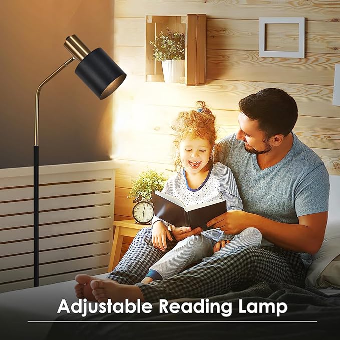 O'NEELDY Modern Industrial Floor Lamp 65" Black Standing Lamp, Black Floor Lamp with 360° Adjustable Lampshade, 12W E26 Bulb Included, Floor Lamp for Living Room, Bedroom, Office - LeafyLoom