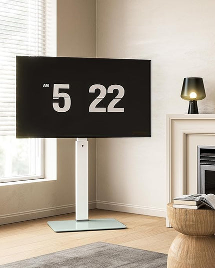 FITUEYES Swivel Floor TV Stand with Mount for TVs 37 43 50 55 60 65 70 75 Inch LCD LED Flat/Curved Screens Universal Swivel Televisions TV Mount Stand for Bedroom Living Room Black Tempered Glass Base - LeafyLoom