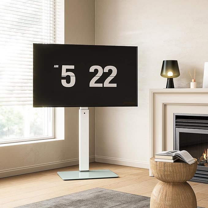 FITUEYES Swivel Floor TV Stand with Mount for TVs 37 43 50 55 60 65 70 75 Inch LCD LED Flat/Curved Screens Universal Swivel Televisions TV Mount Stand for Bedroom Living Room Black Tempered Glass Base - LeafyLoom
