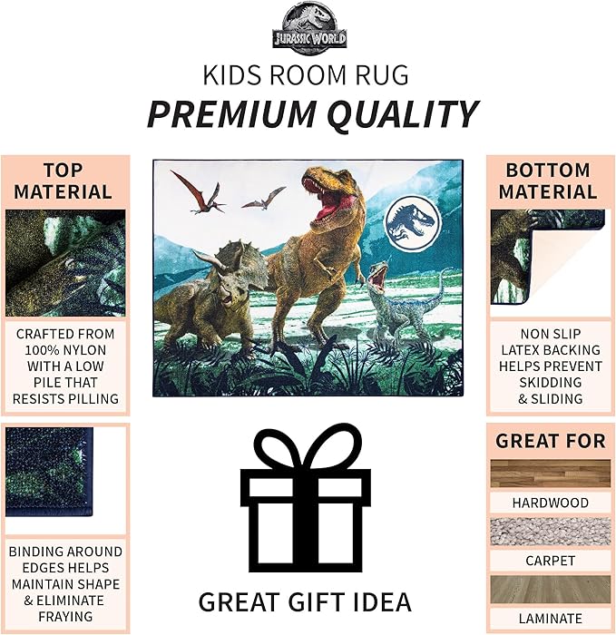 Franco Kids Room Non Slip Area Rug, 69 in x 52 in, Jurassic World - LeafyLoom