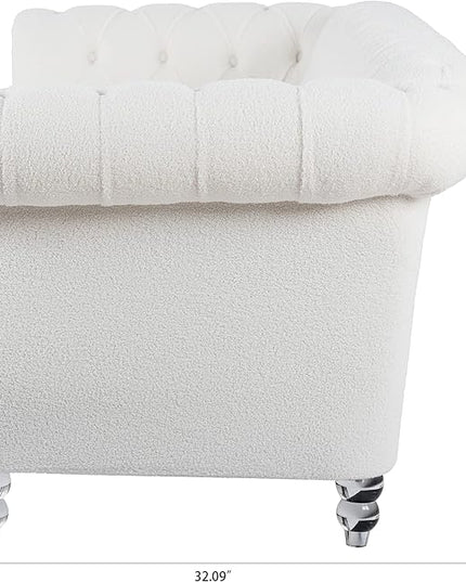 3-Seaters Living Room Clasic Chesterfield Sofa Couch Button Tufted PU Leather Upholstered Sofa&Couch with Luxury Roller Armrest Crystal Legs Movable Cushions & Nailhead Decor - LeafyLoom