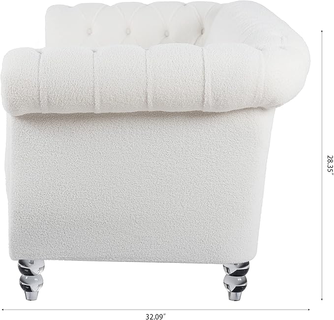 3-Seaters Living Room Clasic Chesterfield Sofa Couch Button Tufted PU Leather Upholstered Sofa&Couch with Luxury Roller Armrest Crystal Legs Movable Cushions & Nailhead Decor - LeafyLoom