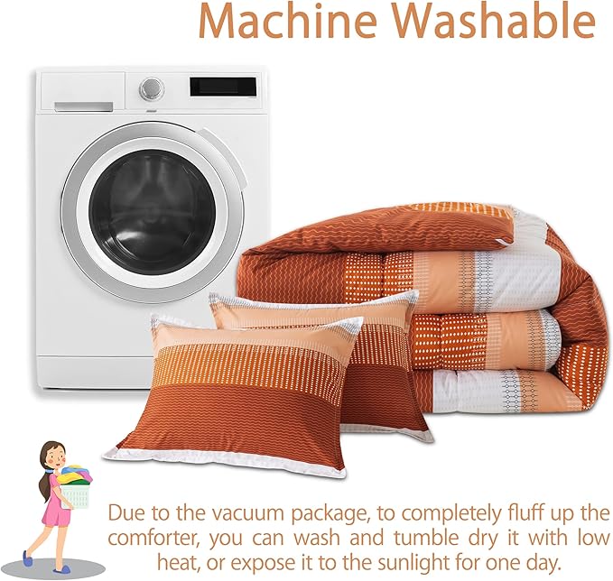 Andency Stripe Comforter Set Twin Size (66x90 Inch), 2 Pieces Terracotta Patchwork Striped Comforter, Soft Microfiber Down Alternative Comforter Bedding Set with Corner Loops - LeafyLoom