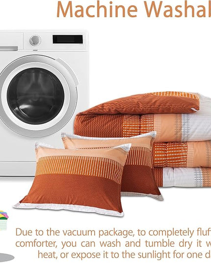 Andency Stripe Comforter Set King Size (104x90 Inch), 3 Pieces Terracotta Patchwork Striped Comforter, Soft Microfiber Down Alternative Comforter Bedding Set with Corner Loops - LeafyLoom