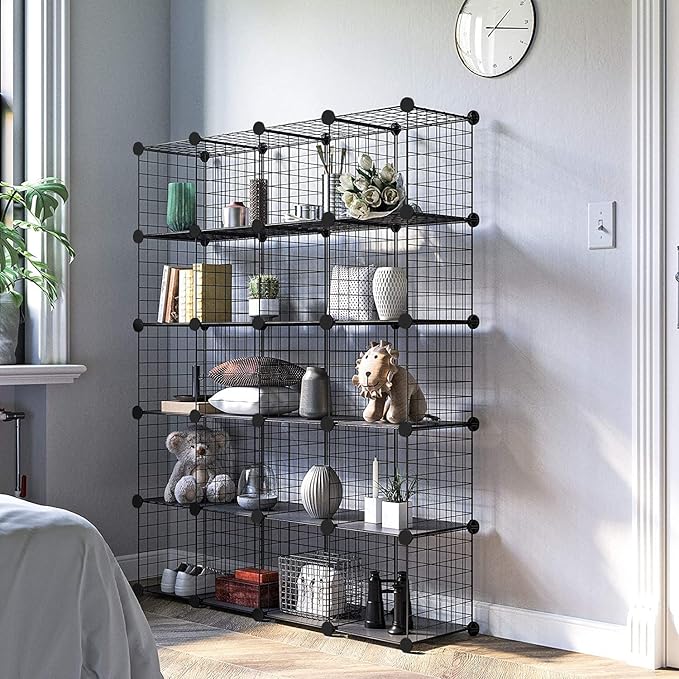 TUMUCUTE Wire Cube Storage Organizer, 20-Cube Metal Storage Shelves Bookshelf, Stackable Modular Closet Organizer for Bedroom Living Room, Office, Storage Shelves - LeafyLoom