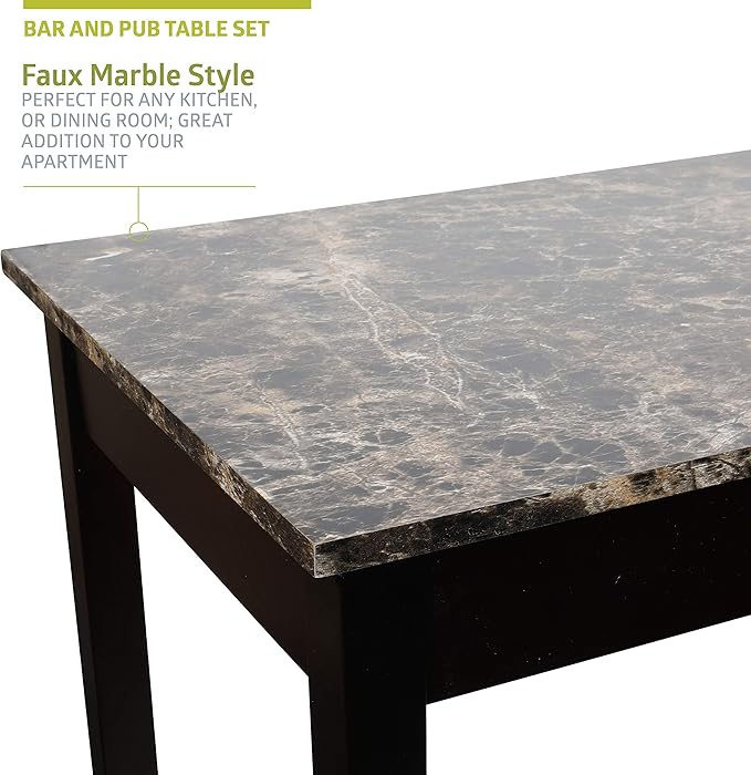 Pearington Remington High Top Counter Height Bar and Pub Table Set with 2 Chairs, Dark Espresso - LeafyLoom