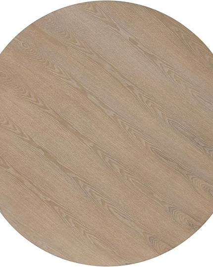 Finch Alfred Round Solid Wood Rustic Dining Table for Farmhouse Kitchen Room Decor, Wooden Trestle Pedestal Base, 46.5" Wide Circular Tabletop, Distressed Beige, 47 in x 47 in x 29.2 in - LeafyLoom