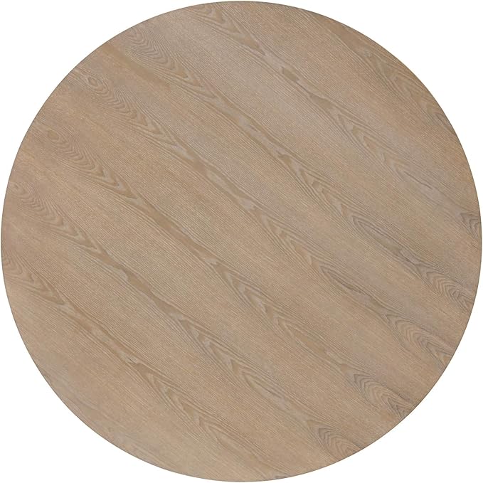 Finch Alfred Round Solid Wood Rustic Dining Table for Farmhouse Kitchen Room Decor, Wooden Trestle Pedestal Base, 46.5" Wide Circular Tabletop, Distressed Beige, 47 in x 47 in x 29.2 in - LeafyLoom